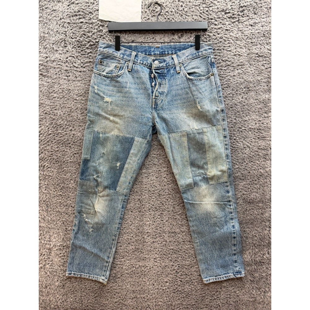 Levis 501 CT Patchwork Distressed Button-Fly Denim Jeans Size Womens 28 x 32